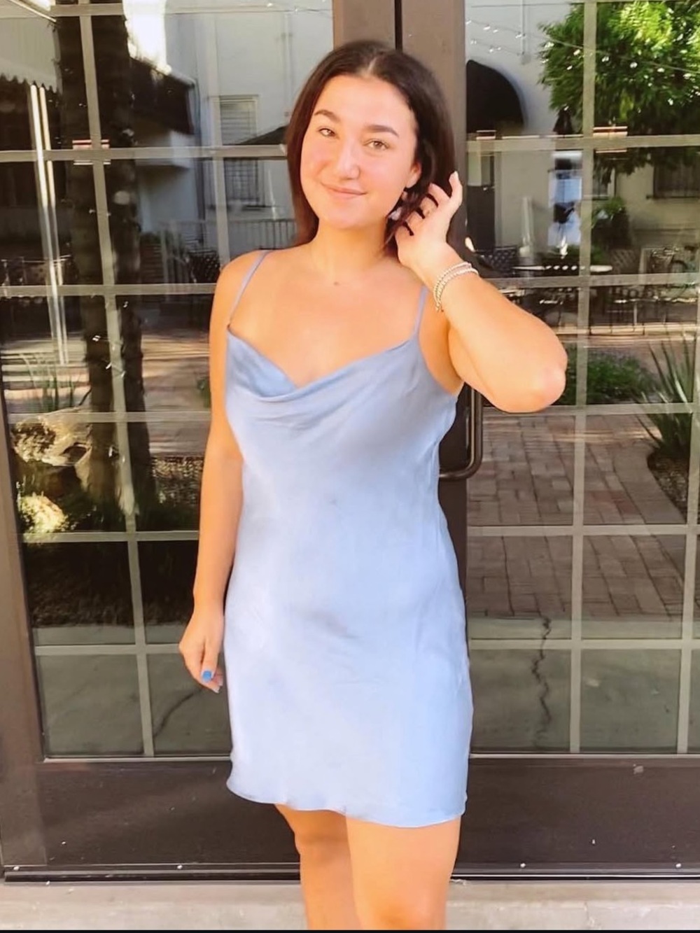 Socialite Satin Blue Cowl Slip Dress